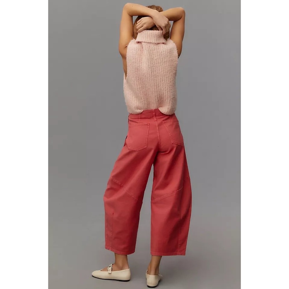 Pilcro Cropped Vintage Barrel Pants Womens 30 Red High Rise Curved Leg Utility